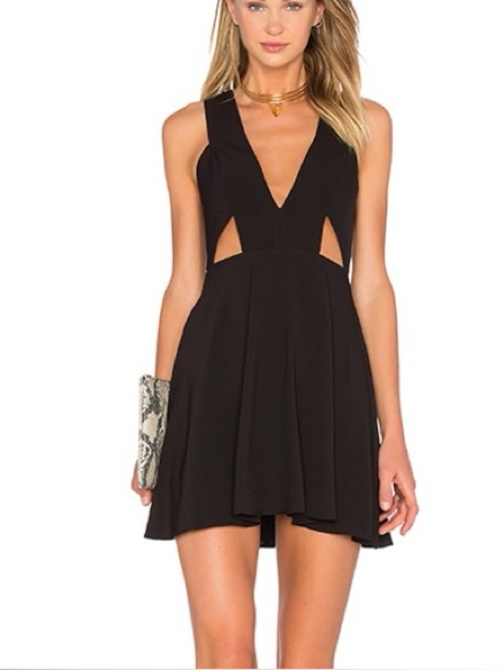 NBD Black V-Neck Mini Dress with Side Cutouts